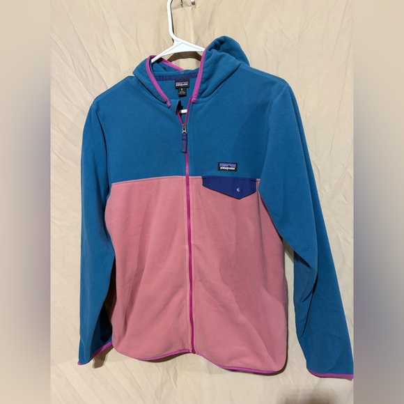 Patagonia Other - Patagonia Girls Jacket XLarge Micro D Snap T12 Fleece Zip Hoodie Navy Pink YOUTH